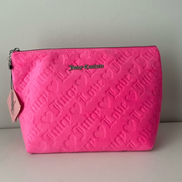 Juicy Couture Hot Pink Embossed Cosmetic Travel Case Bag Makeup - Picture 1 of 13
